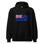 Unisex heather gray hoodie featuring New Zealand flag design printed across the front chest
