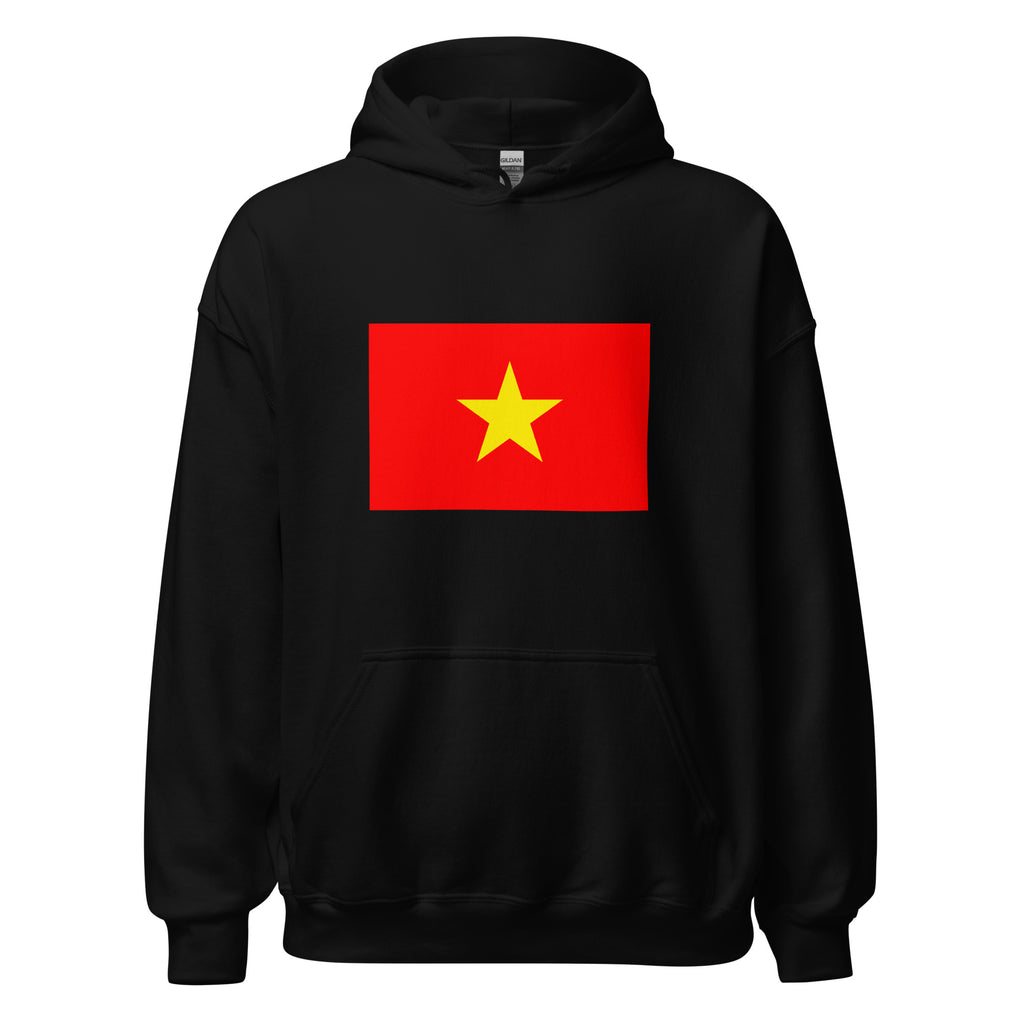 Unisex heather gray hoodie featuring Vietnamese flag design printed across the front chest