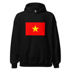 Unisex heather gray hoodie featuring Vietnamese flag design printed across the front chest