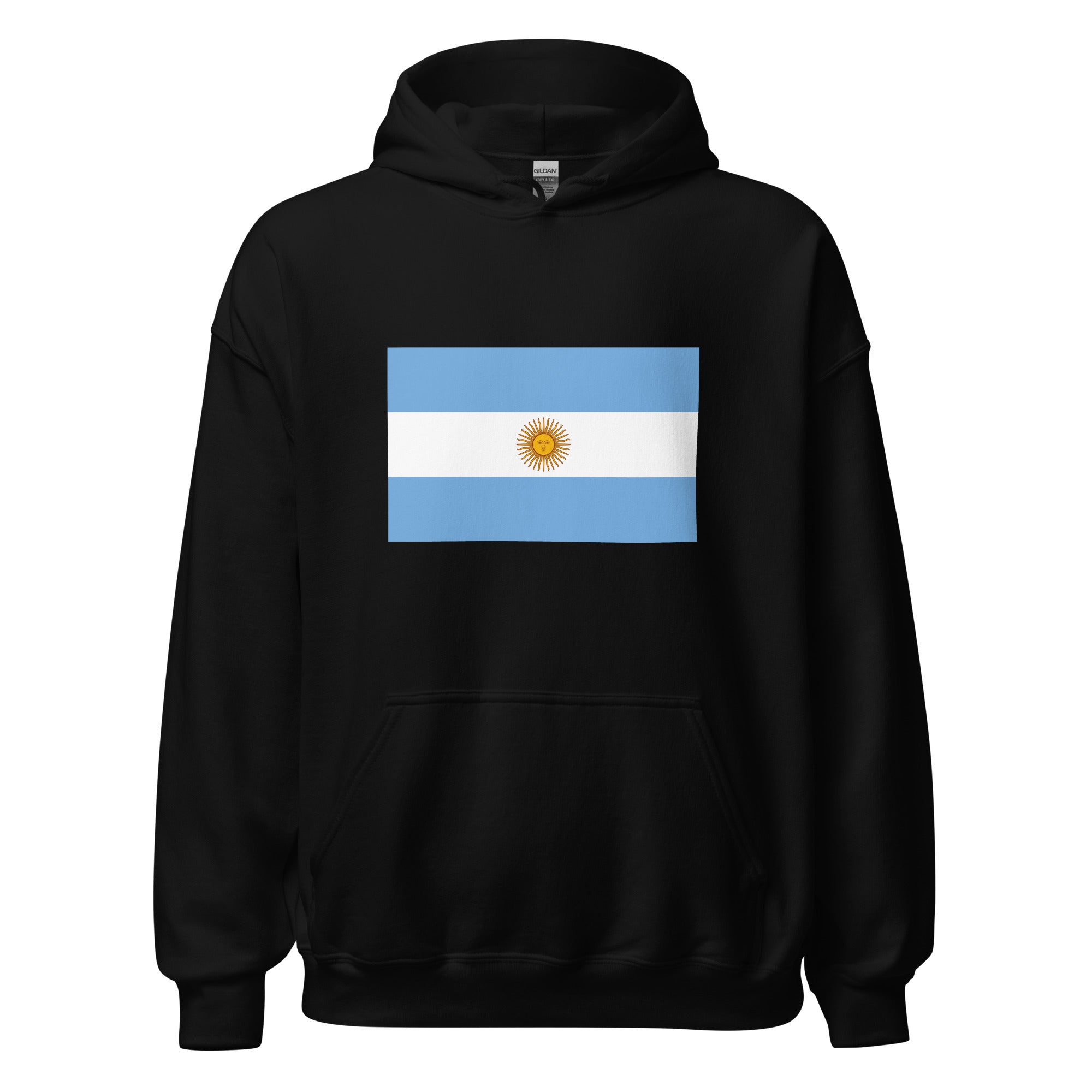 Unisex heather gray hoodie featuring Argentine flag design printed across the front chest