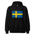 Unisex heather gray hoodie featuring Swedish flag design printed across the front chest