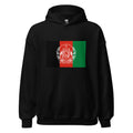Unisex heather gray hoodie featuring Afghan flag design printed across the front chest