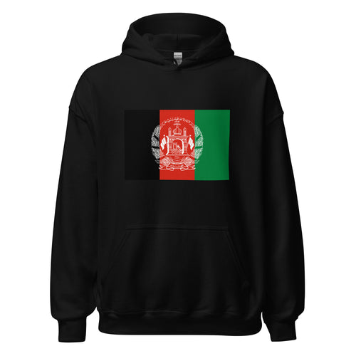 Unisex heather gray hoodie featuring Afghan flag design printed across the front chest