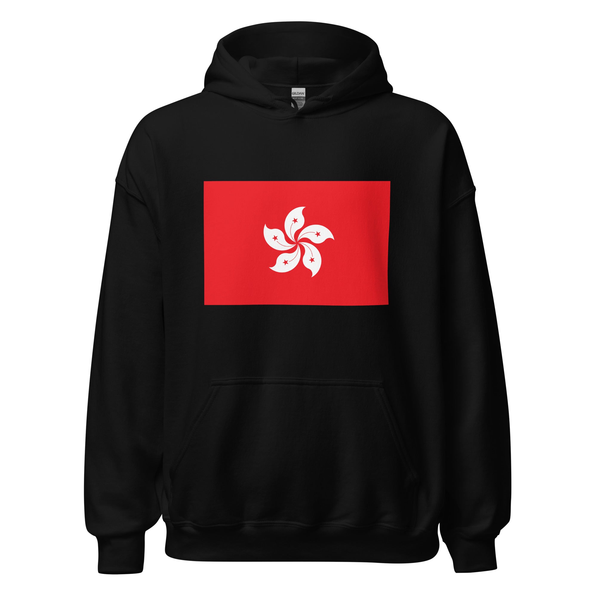 Unisex heather gray hoodie featuring Hong Kong flag design printed across the front chest