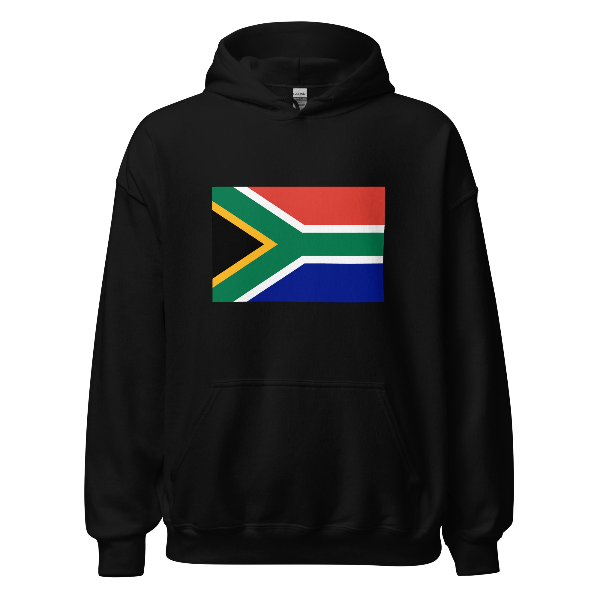 Unisex heather gray hoodie featuring South African flag design printed across the front chest