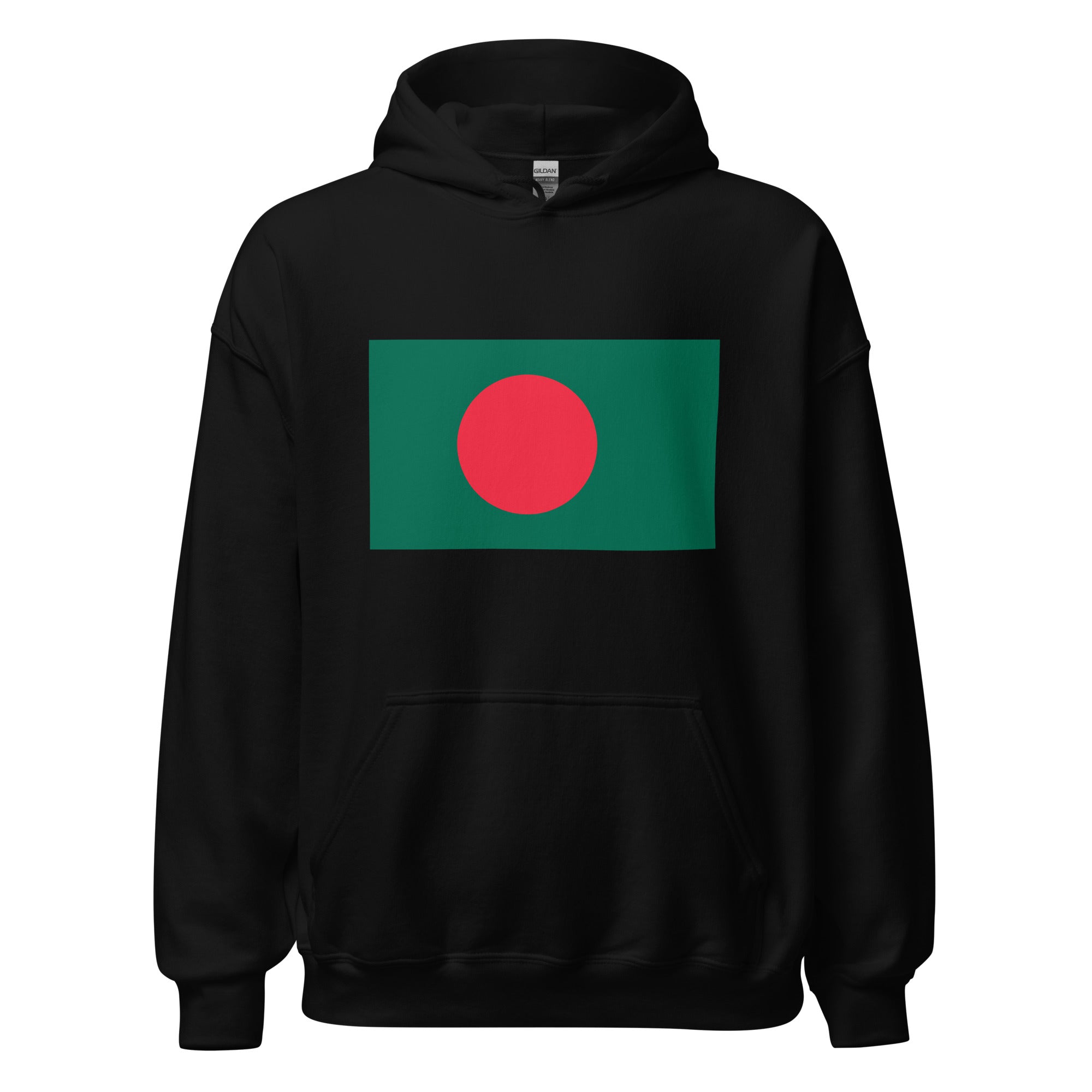 Unisex heather gray hoodie featuring Bangladeshi flag design printed across the front chest