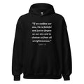 Unisex heather gray hoodie with 1 John 1:9 Bible verse printed in white text on front