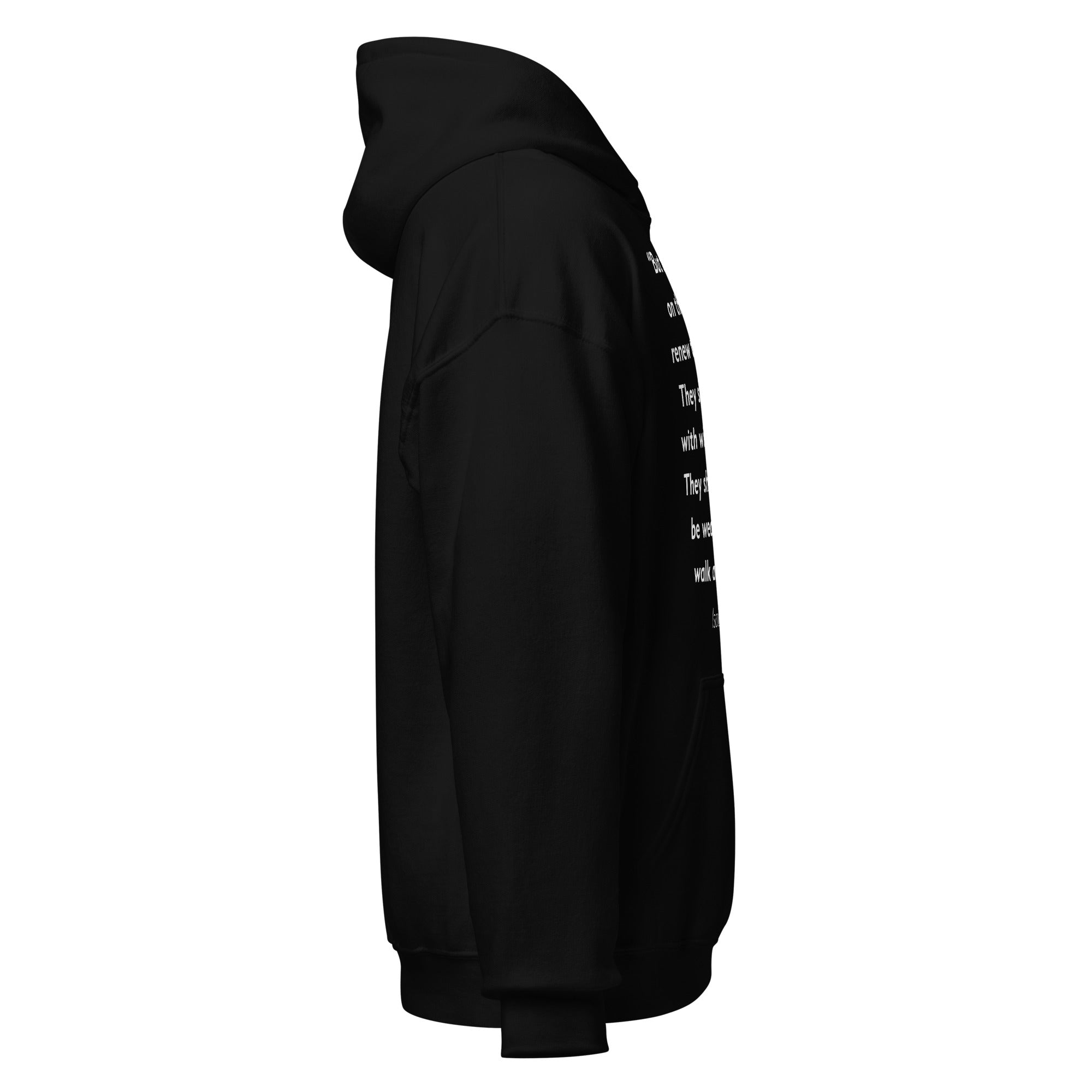 Unisex forest green hoodie with Isaiah 40:31 Bible verse printed in white text on front