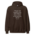 Unisex navy blue hoodie with Psalm 23:4 Bible verse printed in white text on front