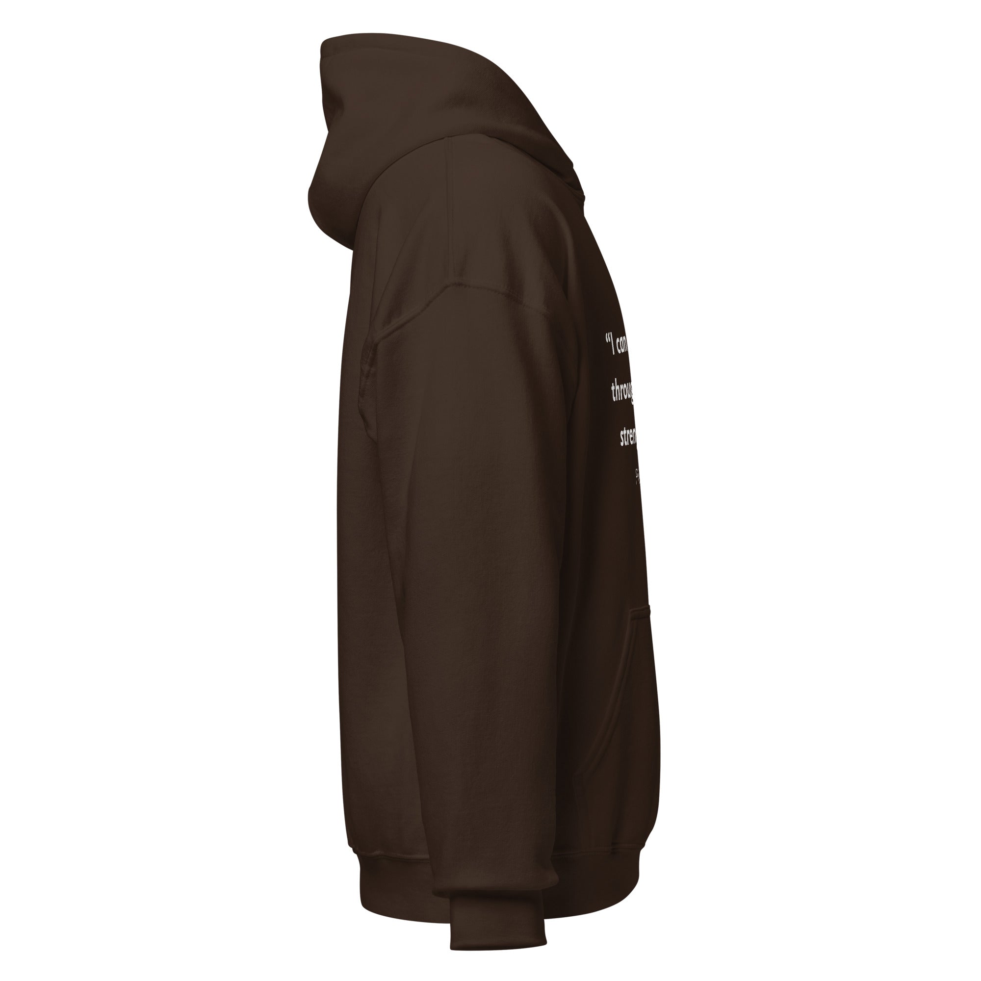 Unisex maroon hoodie with Philippians 4:13 Bible verse printed in white text on front