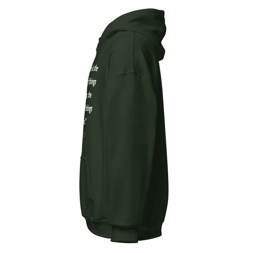 Unisex forest green hoodie with Hebrews 11:1 Bible verse printed in white text on front