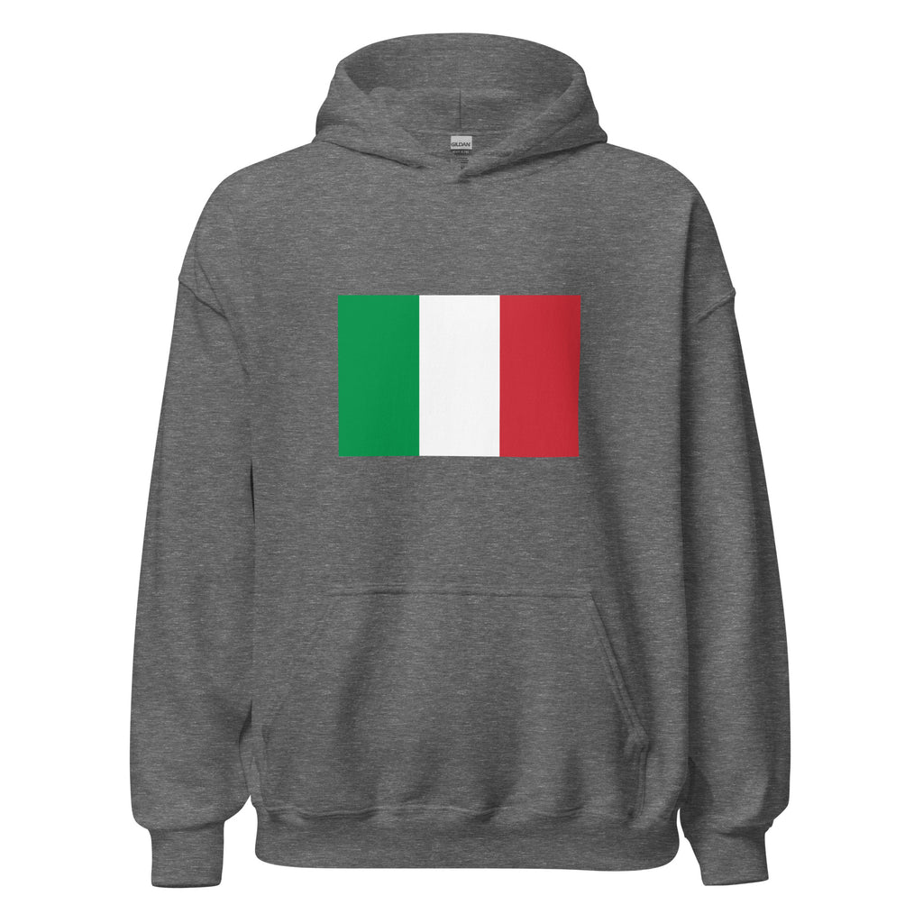 Unisex black hoodie featuring Italian flag design printed across the front chest
