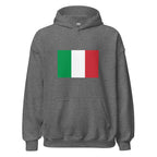 Unisex black hoodie featuring Italian flag design printed across the front chest