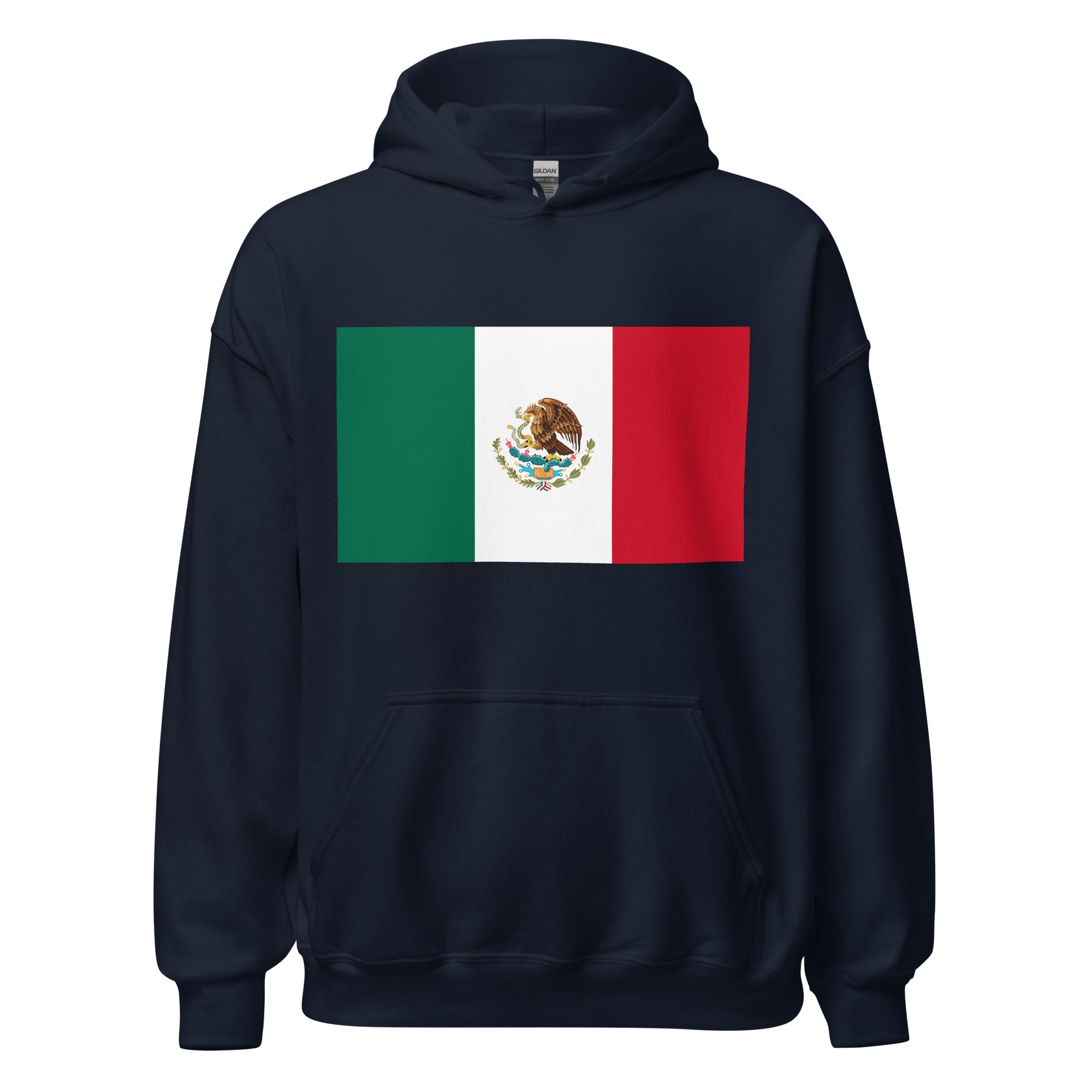 Unisex heather gray hoodie featuring Mexican flag design printed across the front chest