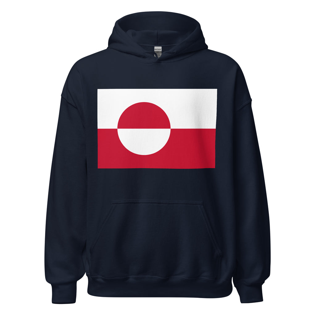 Unisex heather gray hoodie featuring Greenlandic flag design printed across the front chest