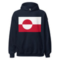 Unisex heather gray hoodie featuring Greenlandic flag design printed across the front chest