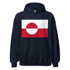 Unisex heather gray hoodie featuring Greenlandic flag design printed across the front chest