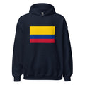 Unisex heather gray hoodie featuring Colombian flag design printed across the front chest