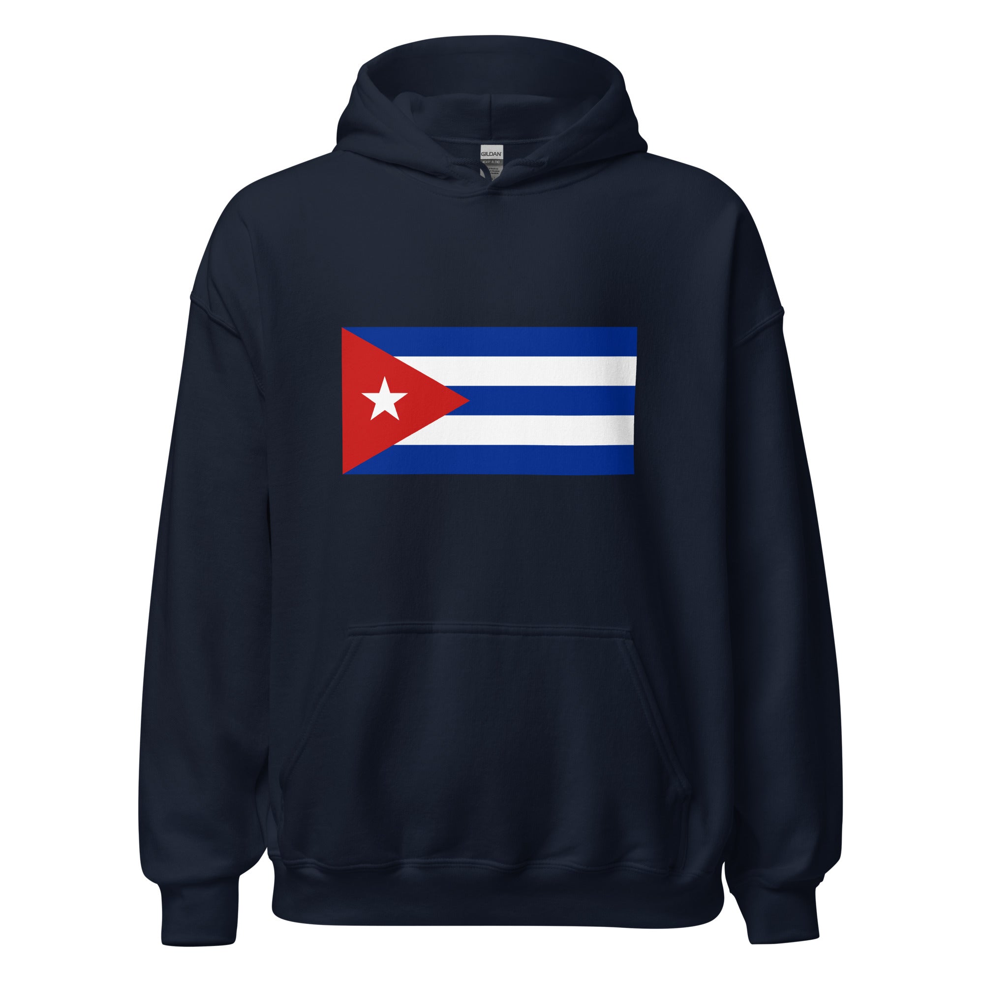 Unisex heather gray hoodie featuring Cuban flag design printed across the front chest