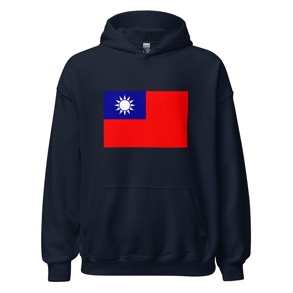 Unisex heather gray hoodie featuring Taiwanese flag design printed across the front chest