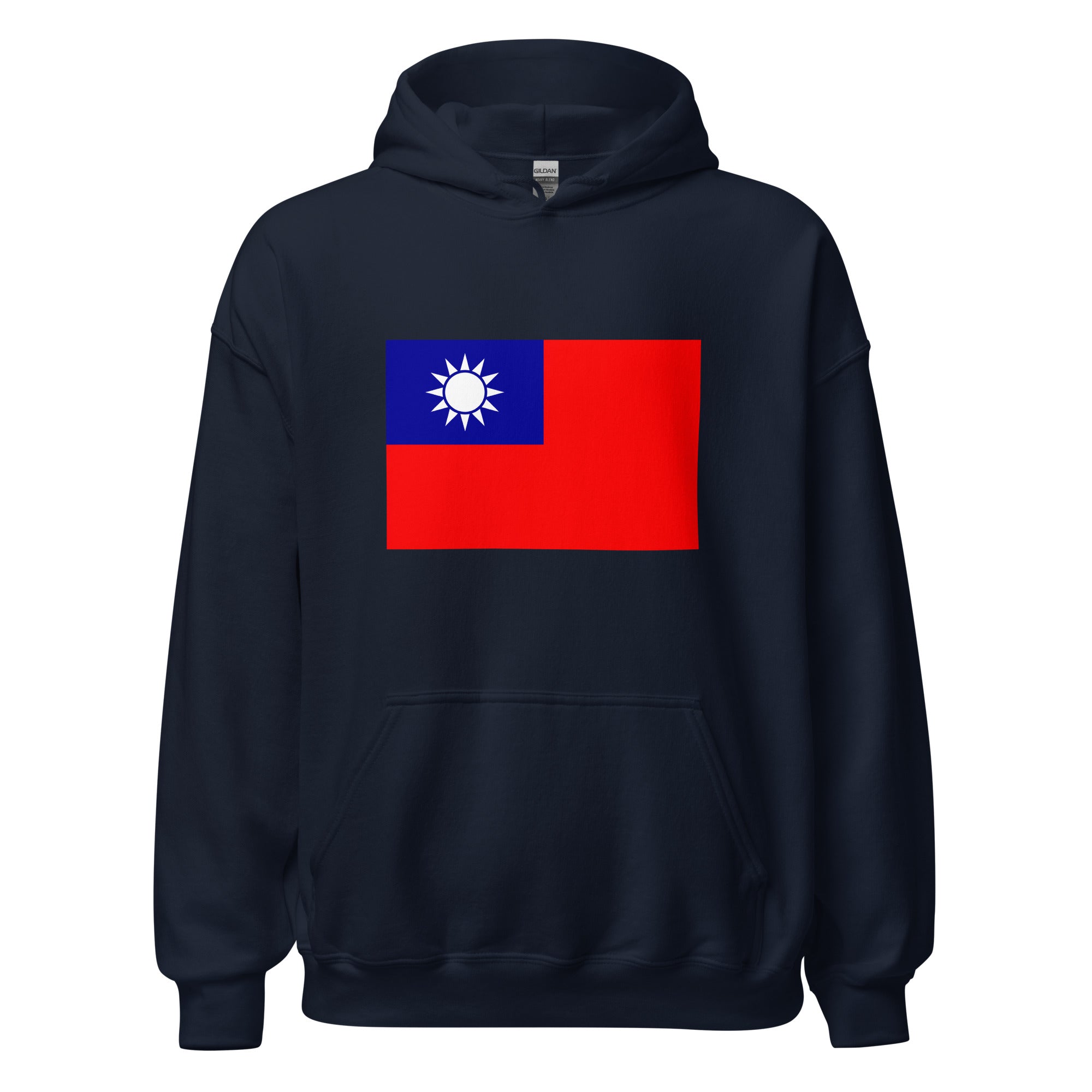 Unisex heather gray hoodie featuring Taiwanese flag design printed across the front chest