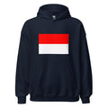 Unisex heather gray hoodie featuring Indonesian flag design printed across the front chest