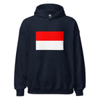 Unisex heather gray hoodie featuring Indonesian flag design printed across the front chest