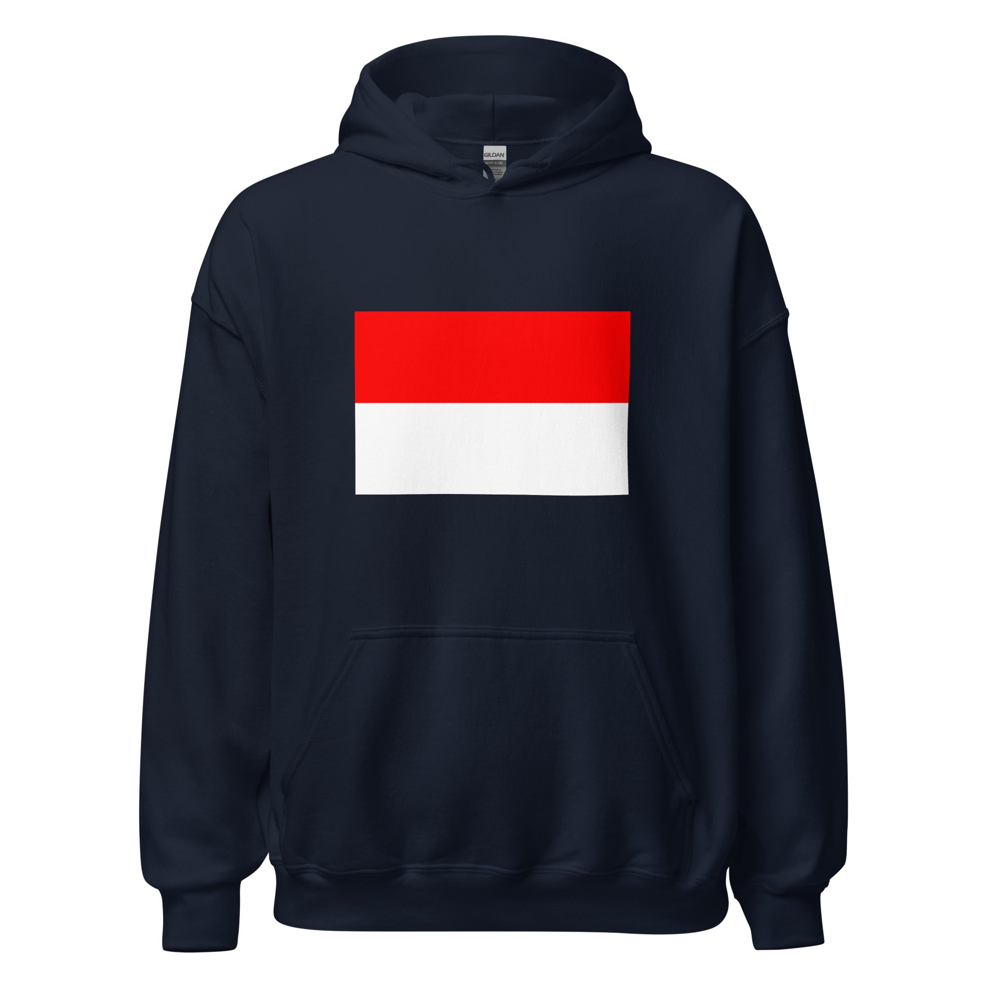 Unisex heather gray hoodie featuring Indonesian flag design printed across the front chest