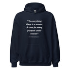 Unisex forest green hoodie with Ecclesiastes 3:1 Bible verse printed in white text on front