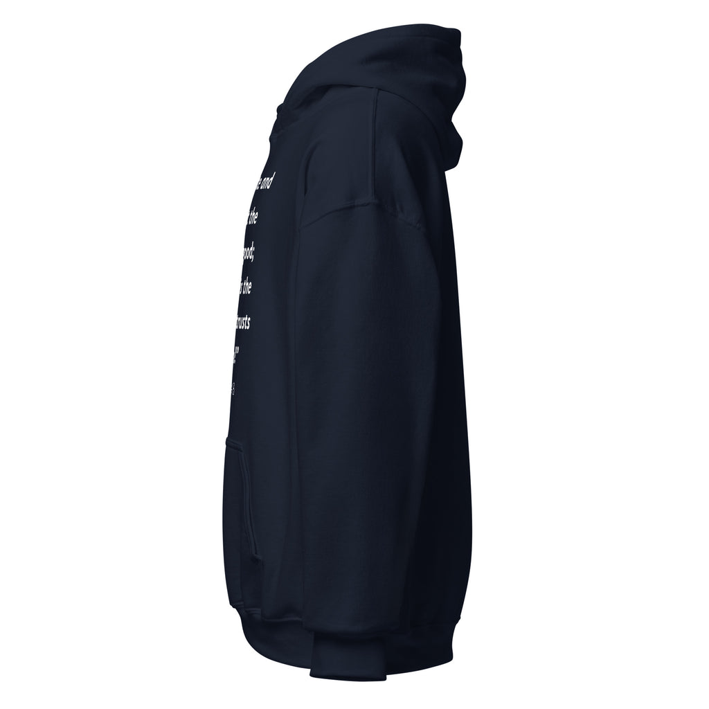Unisex white hoodie with Psalm 34:8 Bible verse printed in white text on front