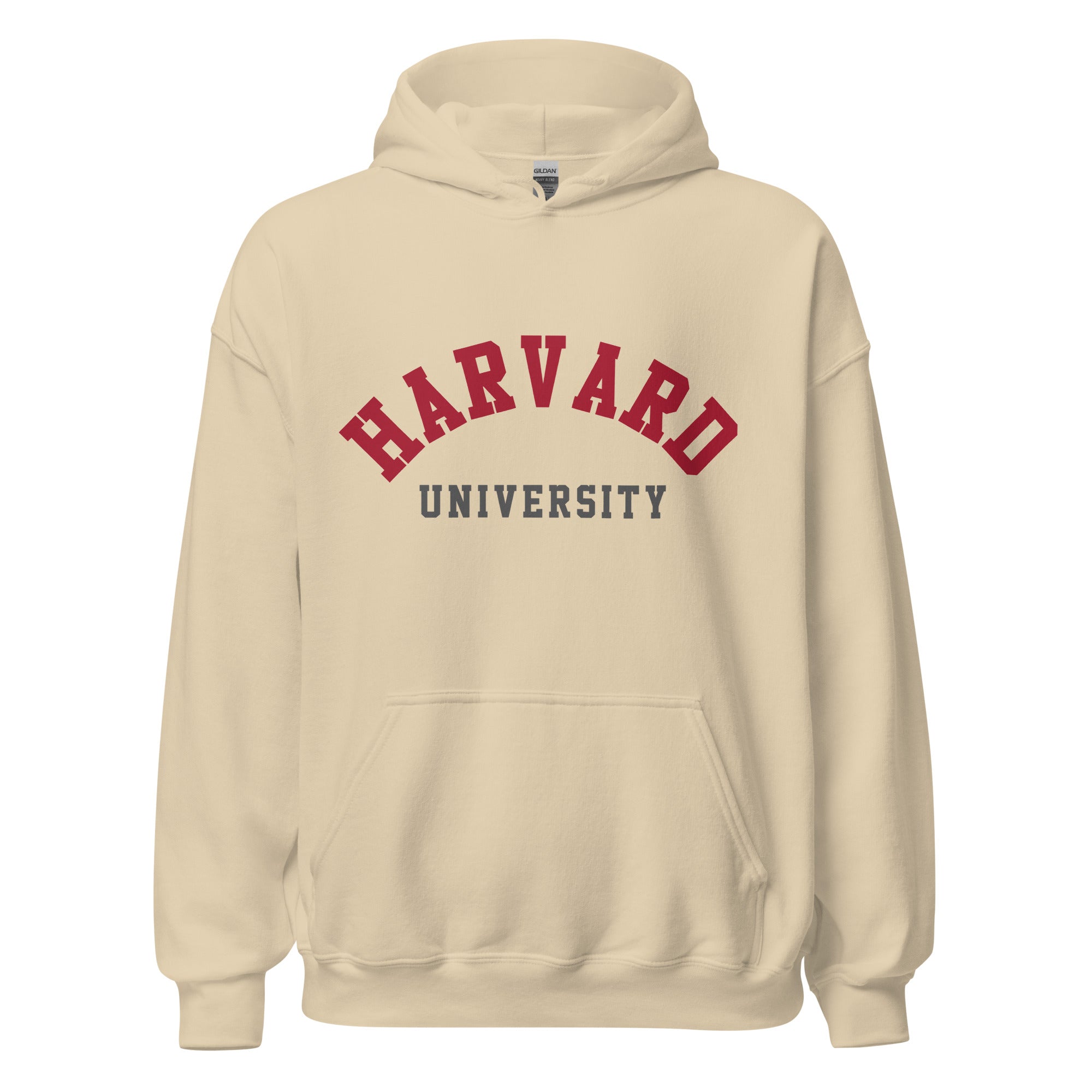 Unisex hoodie featuring Harvard University name and branding in crimson and white