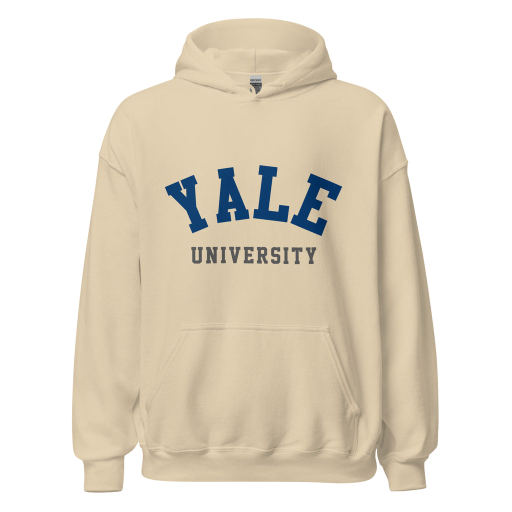 Unisex heather gray hoodie featuring Yale University logo printed across the front chest