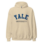 Unisex heather gray hoodie featuring Yale University logo printed across the front chest