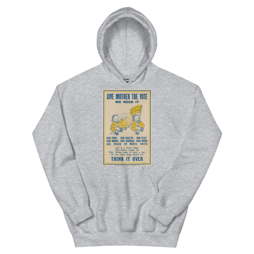 Unisex hoodie featuring a vintage women's suffrage movement campaign poster
