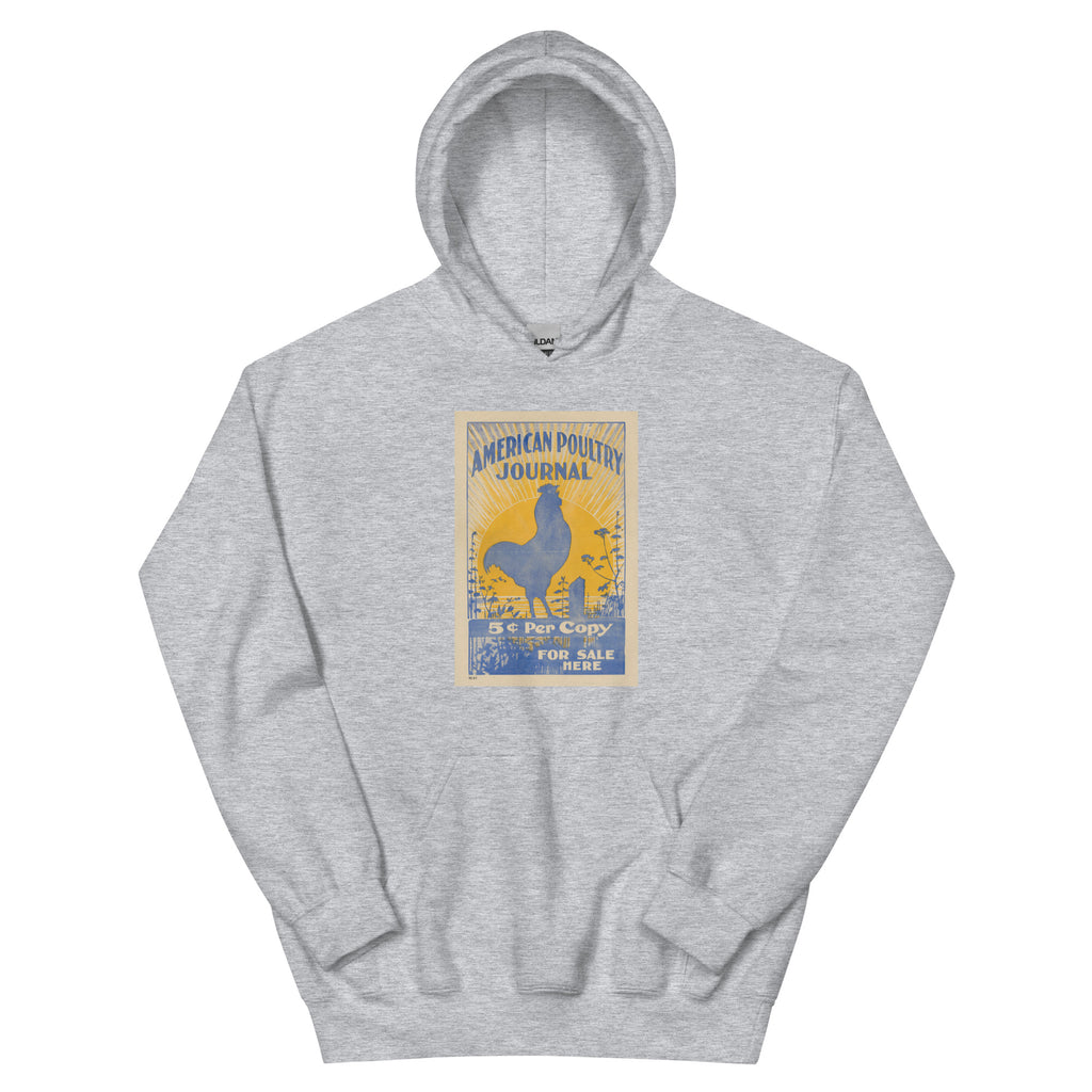 Unisex hoodie featuring a vintage American Poultry Journal illustrated advertising poster