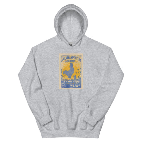 Unisex hoodie featuring a vintage American Poultry Journal illustrated advertising poster