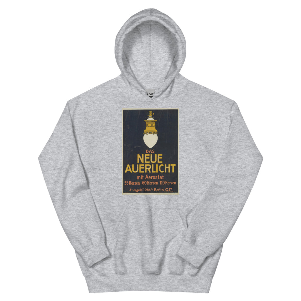 Unisex hoodie featuring a vintage German electric lighting classic advertising poster