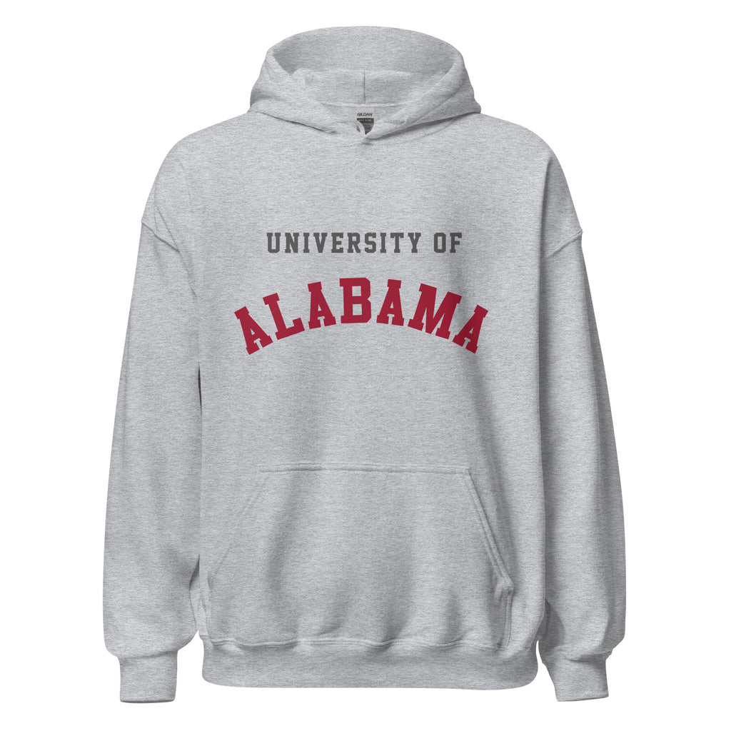 Unisex hoodie featuring University of Alabama name and branding in crimson and white