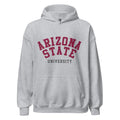 Unisex hoodie featuring Arizona State University name and branding in maroon and gold