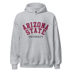 Unisex hoodie featuring Arizona State University name and branding in maroon and gold