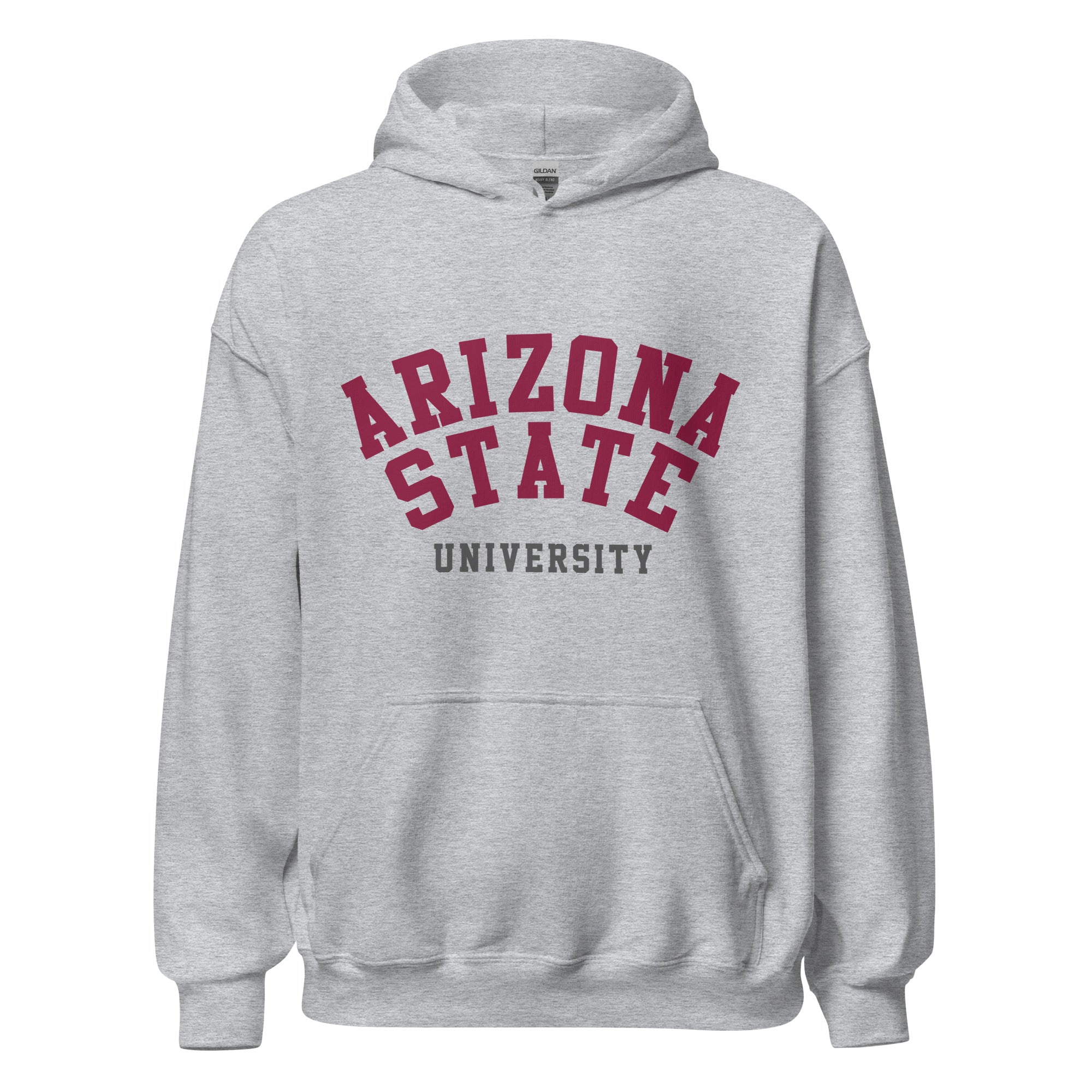 Unisex hoodie featuring Arizona State University name and branding in maroon and gold