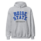 Unisex hoodie featuring Boise State University name and branding in blue and orange
