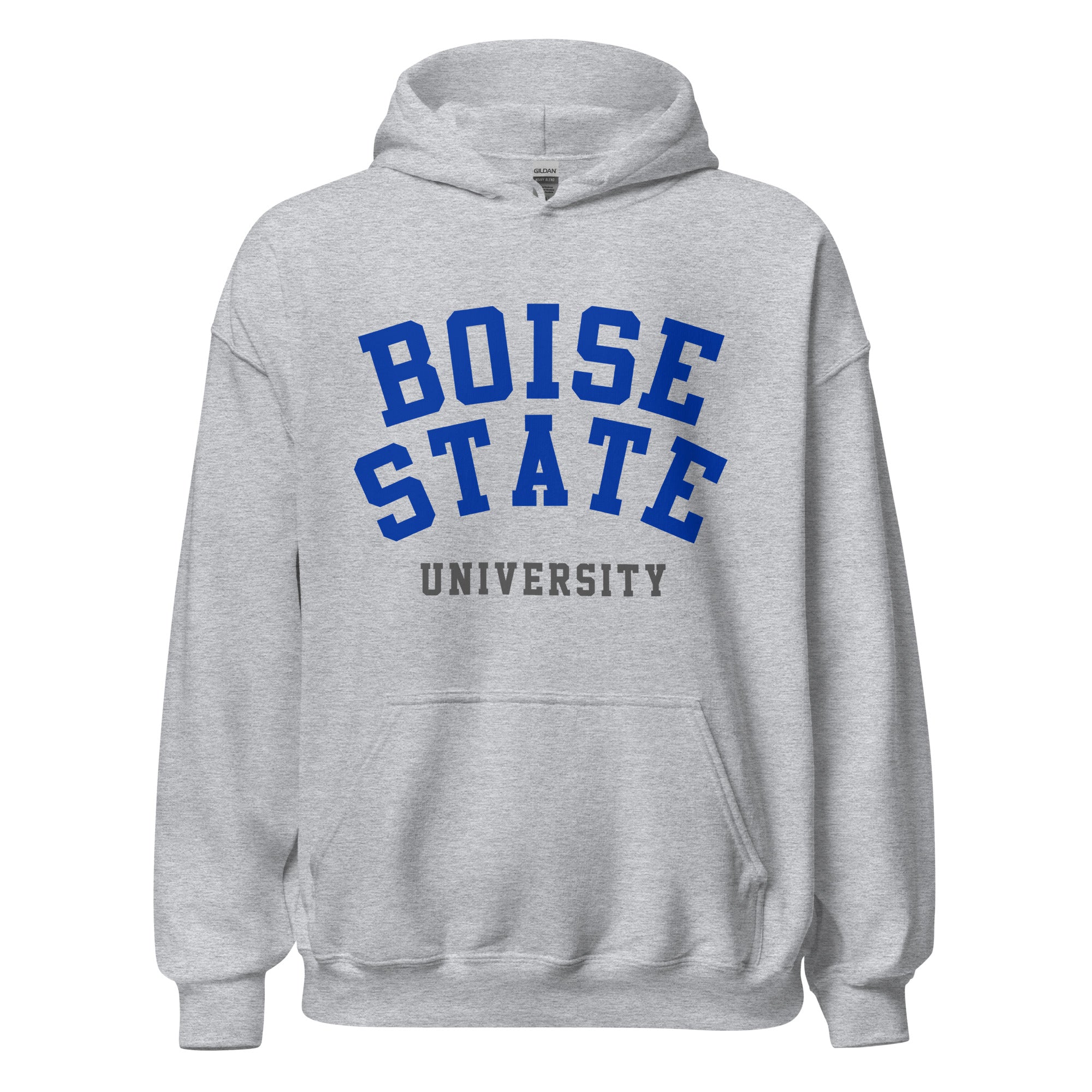 Unisex hoodie featuring Boise State University name and branding in blue and orange