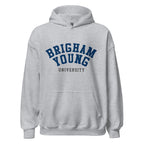 Unisex hoodie featuring Brigham Young University name and branding in navy and white