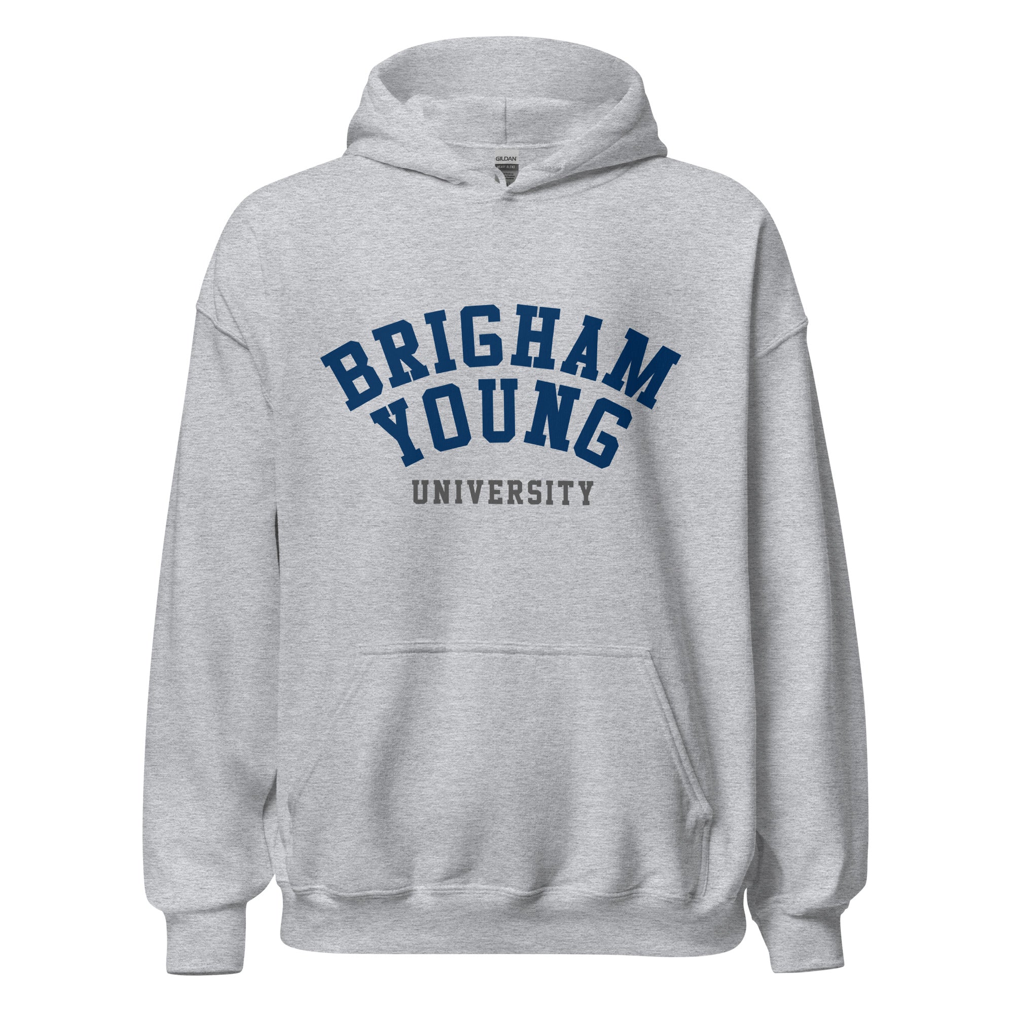 Unisex hoodie featuring Brigham Young University name and branding in navy and white
