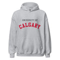 Unisex hoodie featuring University of Calgary name and branding in red and gold