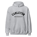 Unisex hoodie featuring Carleton University name and branding in red and gold