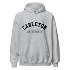 Unisex hoodie featuring Carleton University name and branding in red and gold