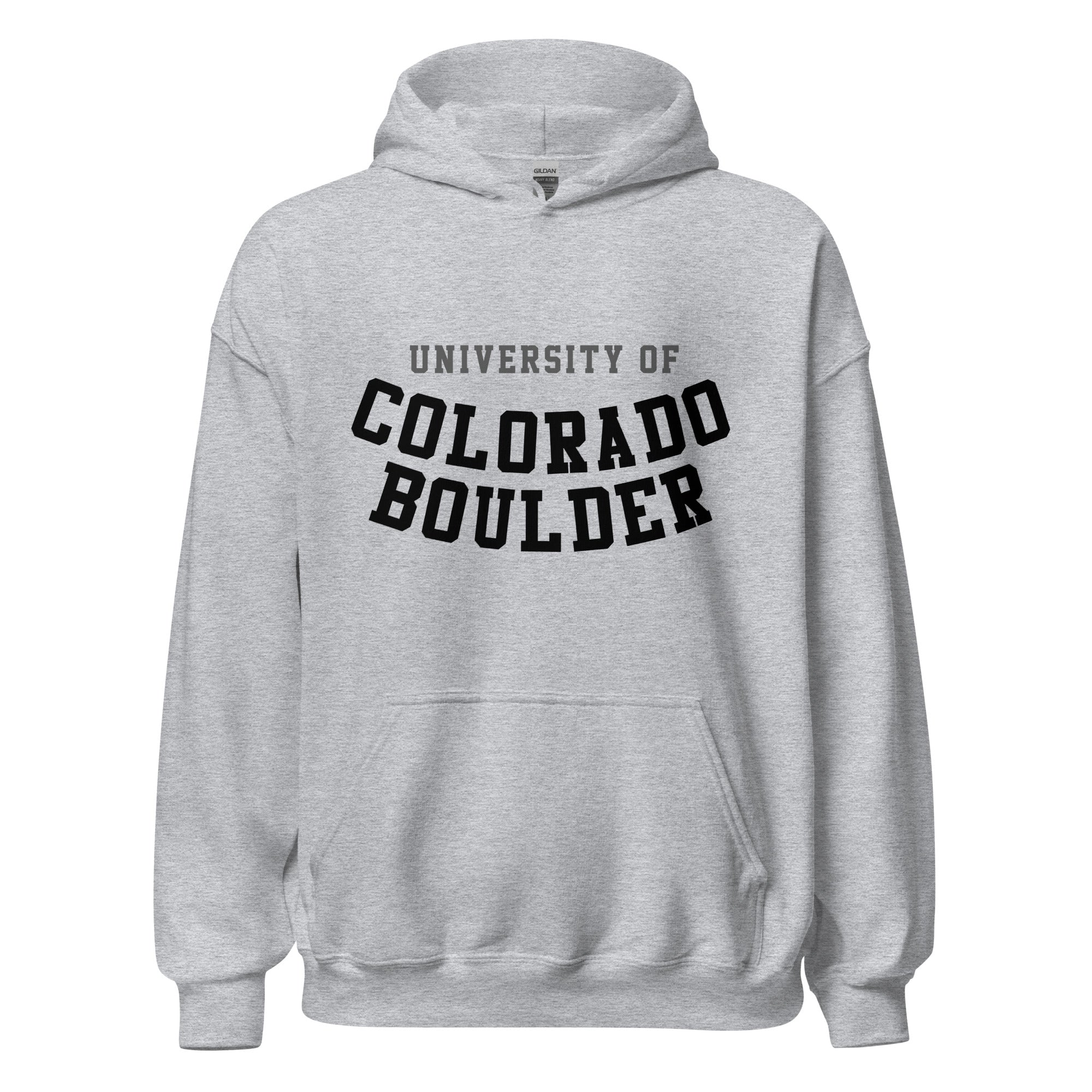 Unisex hoodie featuring University of Colorado Boulder name and branding in gold and black