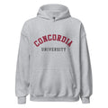 Unisex hoodie featuring Concordia University name and branding in burgundy and gold